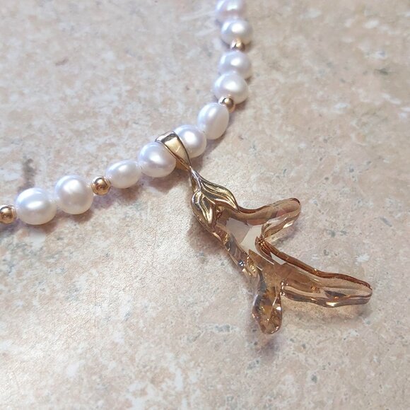 Crystal Coral and pearl necklace 14kt gold filler clasp and beads - Picture 1 of 4